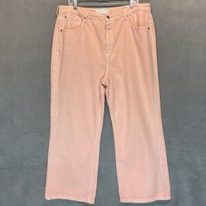 Fat Face Womens Jeans Size 14S Short Wide Leg Denim Pink High Rise Button Fly